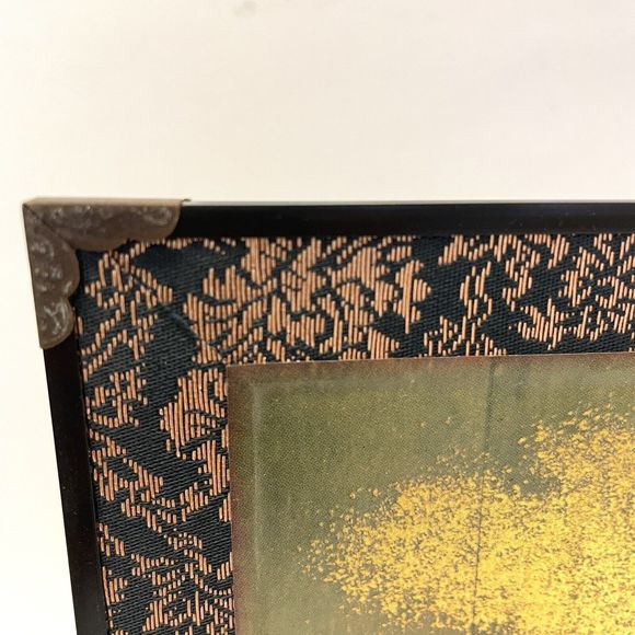 Japanese Folding Screen Flower Cart Painting 2-panel With Gold Fabric Trim 10x8 - Picture 4 of 8